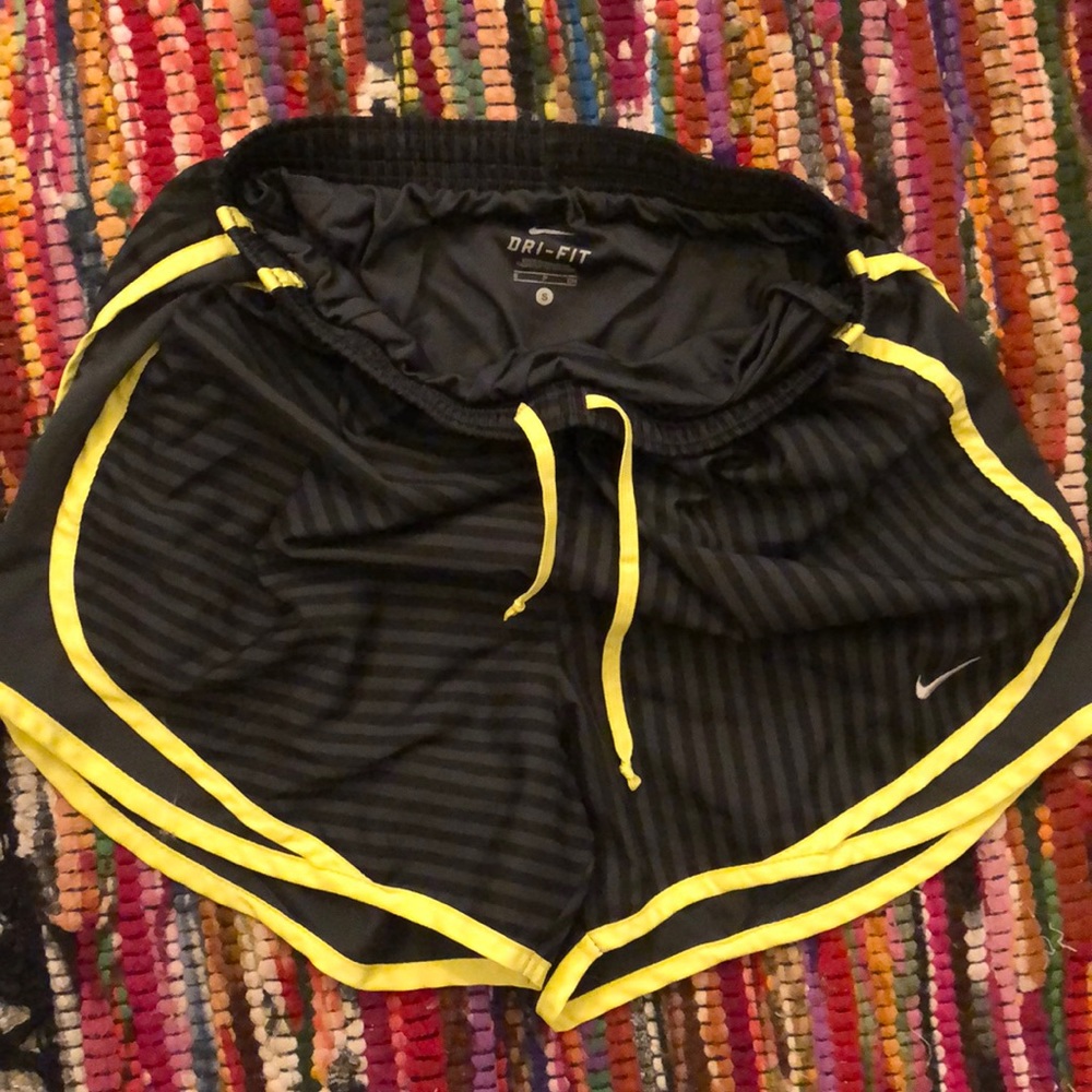 black and grey striped nike shorts w neon lining